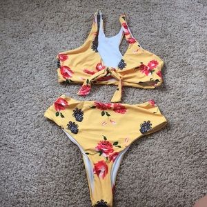 Shein yellow floral swimsuit